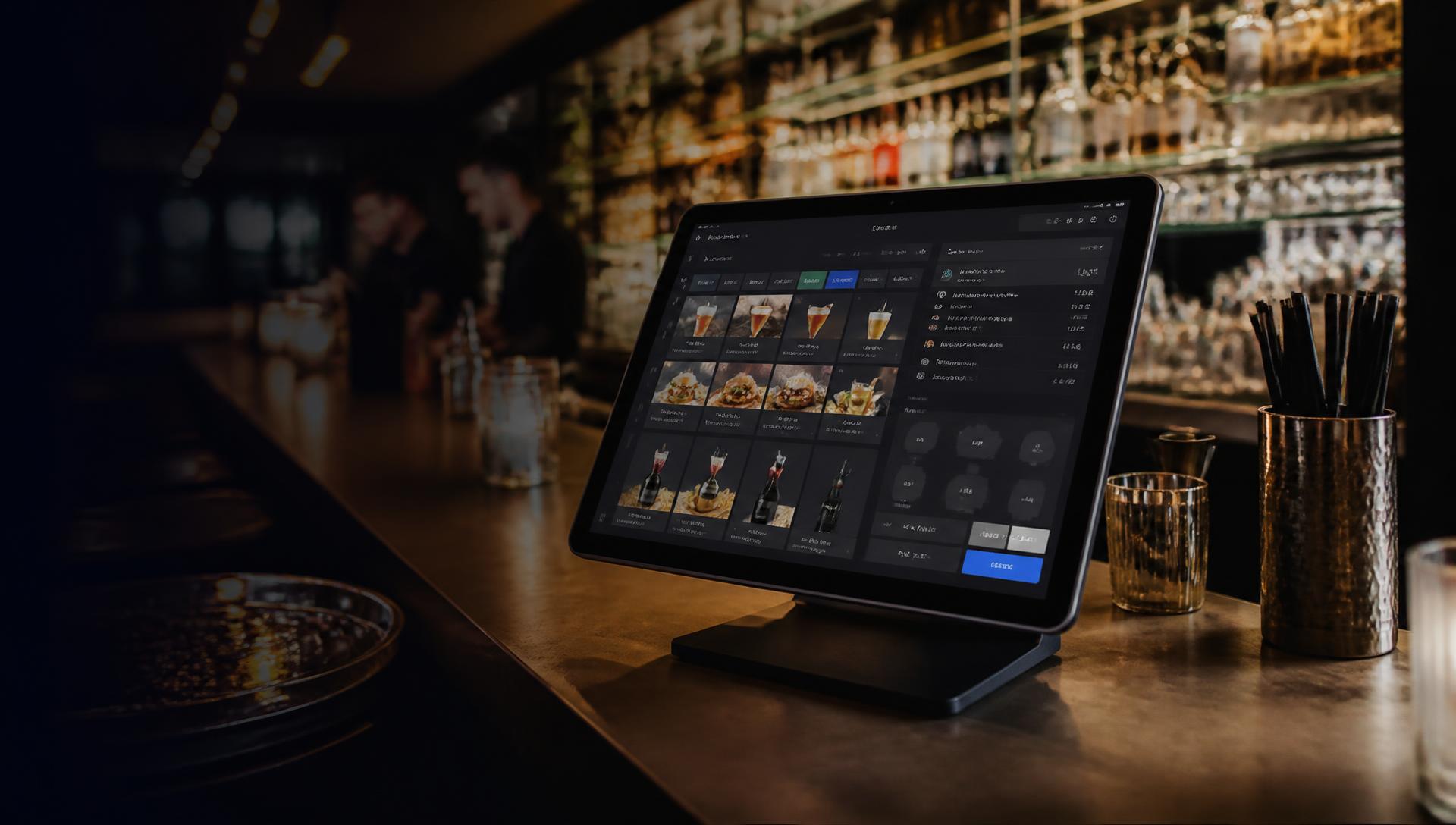 Bediening slaat een bestelling aan op een kassasysteem in een restaurant